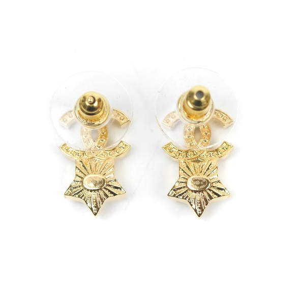 CHANEL Earrings CC Rhinestone Star COCO Gold GP Stud B24C - Picture 2 of 8